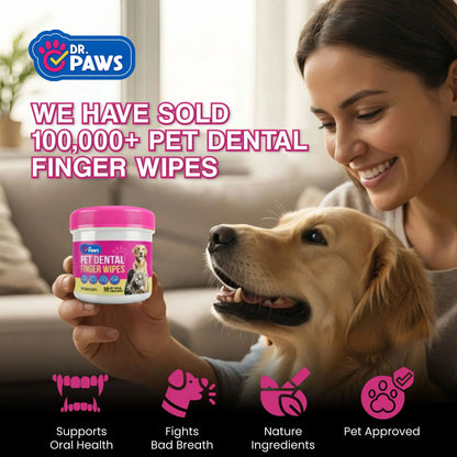 Dr. Paws Pet Care Finger Wipes – All-in-One Dental, Ear & Eye Cleaning for Dogs & Cats | Eliminate Plaque, Bad Breath, Tear Stains & Ear Wax | Hypoallergenic No-Rinse Grooming Solution
