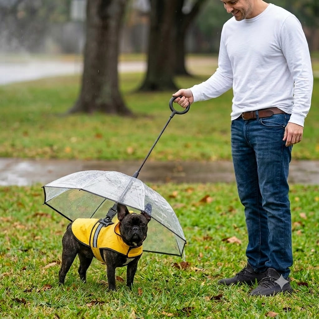 Dog Umbrella with Leash Attachment – Windproof & Waterproof for Small & Medium Dogs