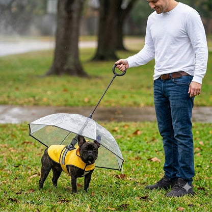 Dog Umbrella with Leash Attachment – Windproof & Waterproof for Small & Medium Dogs