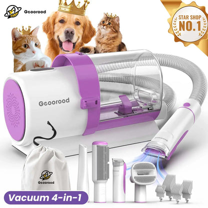 Geoorood All-In-One Dog Grooming Kit with Powerful Vacuum Brush - Lightweight, Portable, and Easy to Clean!