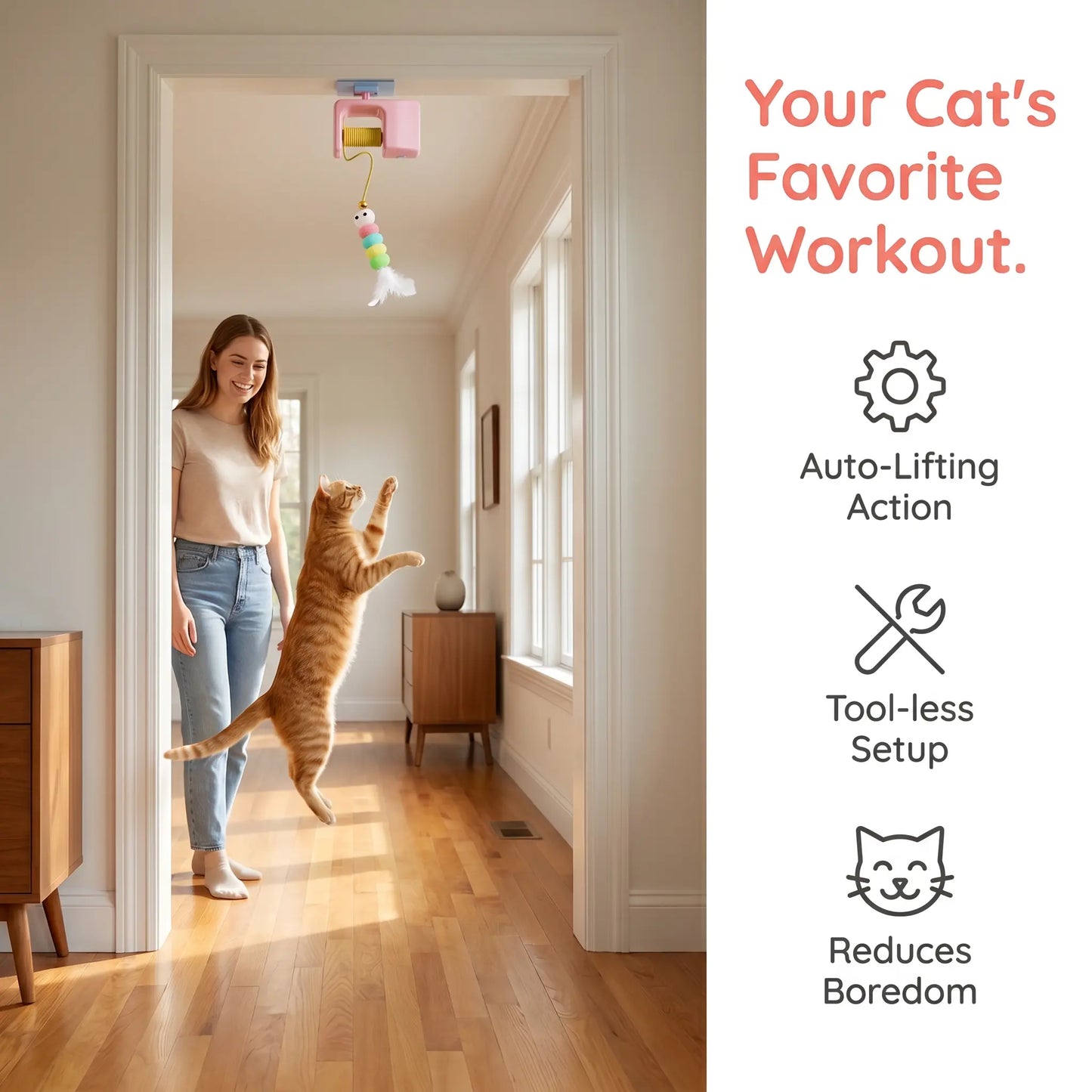 Interactive Automatic Bungee Cat Toy - USB Rechargeable Hanging Door Teaser for Endless Fun and Exercise!