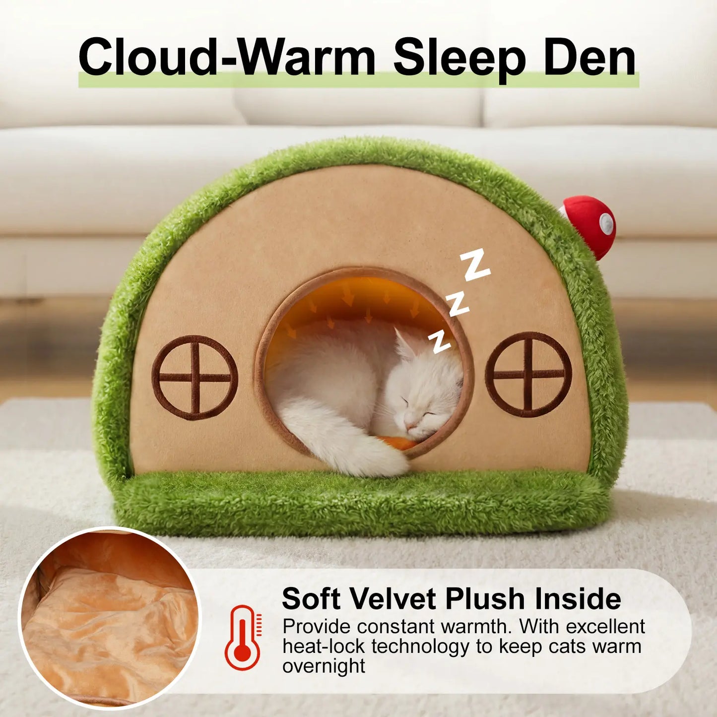 Cozy Crystal Velvet Cat Bed - Enclosed Whimsical Nest with Washable Cushion & Anti-Slip Bottom for Indoor Kittens