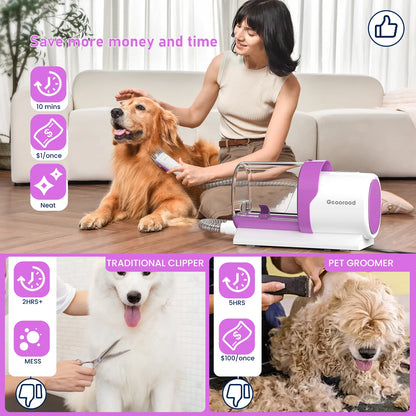 Geoorood All-In-One Dog Grooming Kit with Powerful Vacuum Brush - Lightweight, Portable, and Easy to Clean!