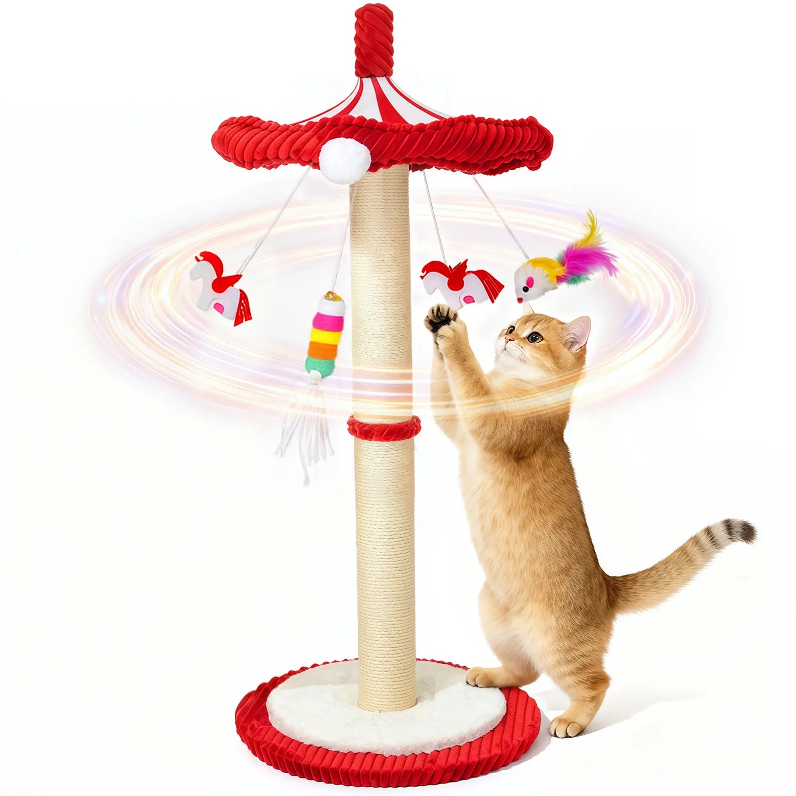 Interactive Carousel Sisal Cat Scratching Post & Circus Umbrella Toy - Perfect Cat Tree for Indoor Kittens and Adult Cats