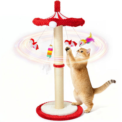 Interactive Carousel Sisal Cat Scratching Post & Circus Umbrella Toy - Perfect Cat Tree for Indoor Kittens and Adult Cats