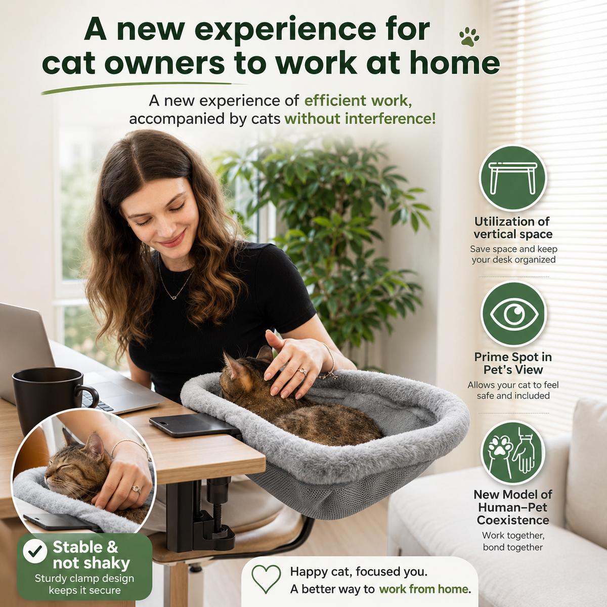 Foldable Cat Desk Hammock Perch for Home Office - Space-saving Clamp-On Design - Purfect for Cats & Kittens!
