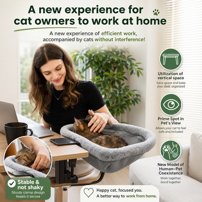 Foldable Cat Desk Hammock Perch for Home Office - Space-saving Clamp-On Design - Purfect for Cats & Kittens!