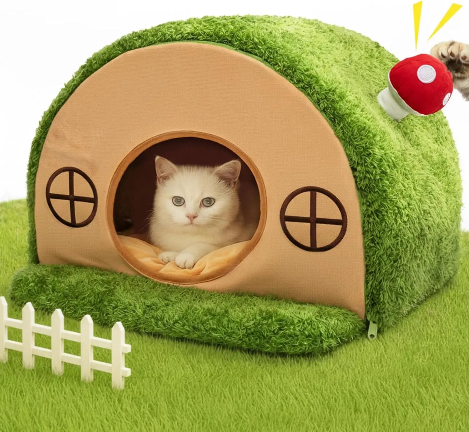 Cozy Crystal Velvet Cat Bed - Enclosed Whimsical Nest with Washable Cushion & Anti-Slip Bottom for Indoor Kittens