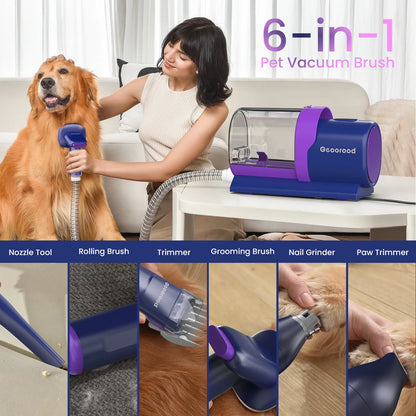 Geoorood All-In-One Dog Grooming Kit with Powerful Vacuum Brush - Lightweight, Portable, and Easy to Clean!