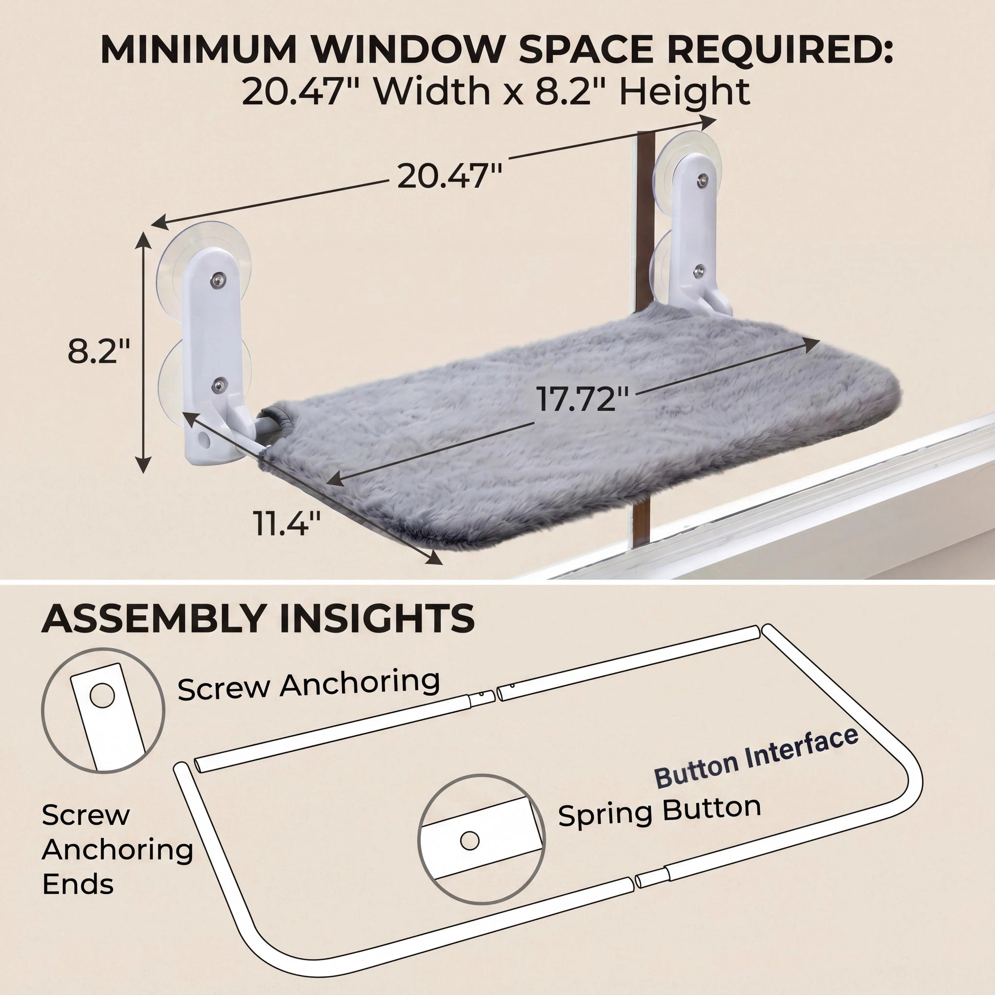 Sturdy Metal Frame Cat Hammock for Window, Folding, Cordless, Machine Washable Cat Bed, Strong Suction Cups, Cat Window Perch for Indoor Cats