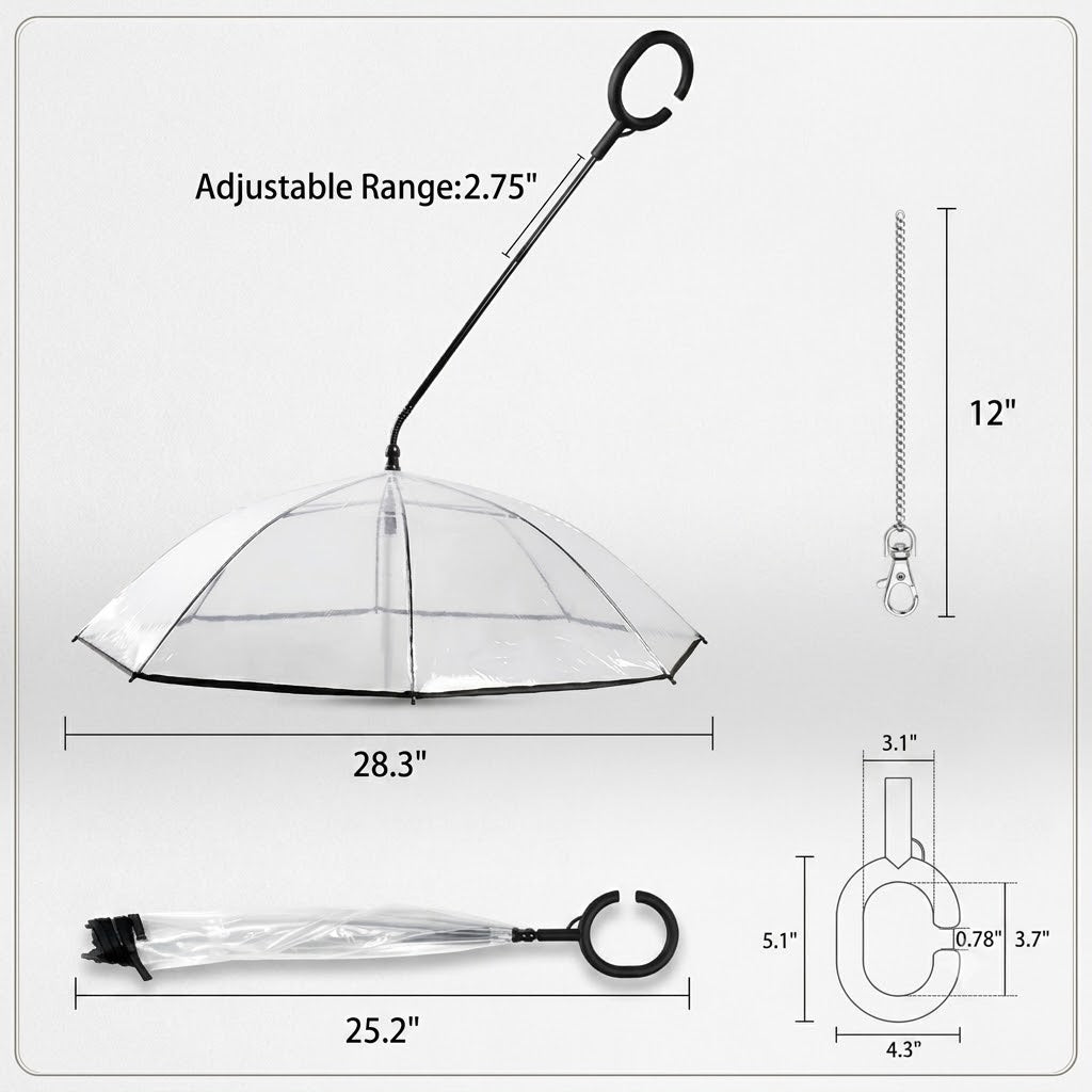 Dog Umbrella with Leash Attachment – Windproof & Waterproof for Small & Medium Dogs
