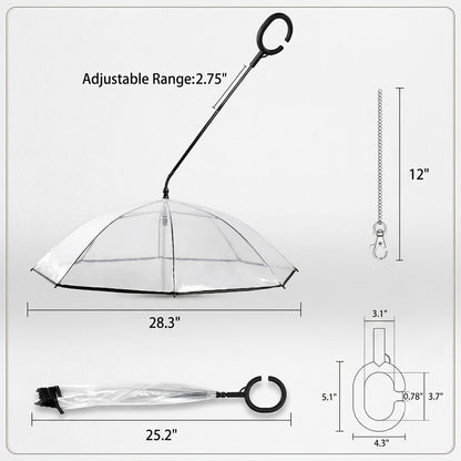 Dog Umbrella with Leash Attachment – Windproof & Waterproof for Small & Medium Dogs